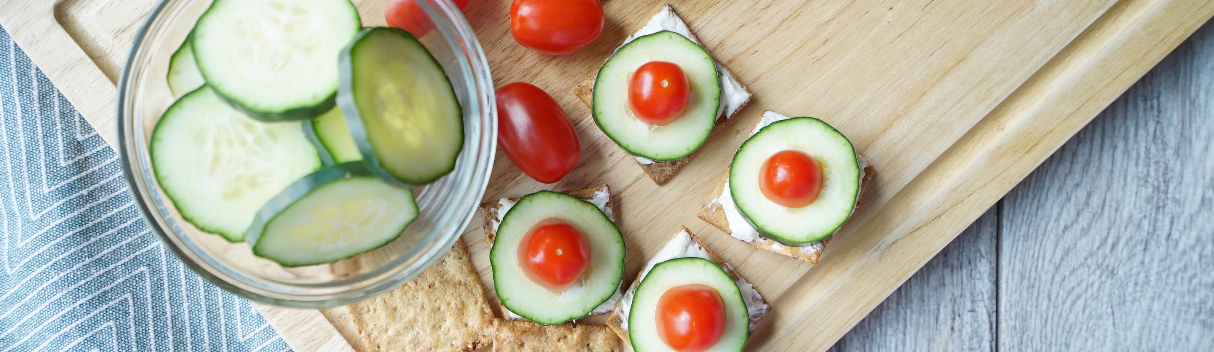 Cream Cheese Cucumber and Tomato Crackers