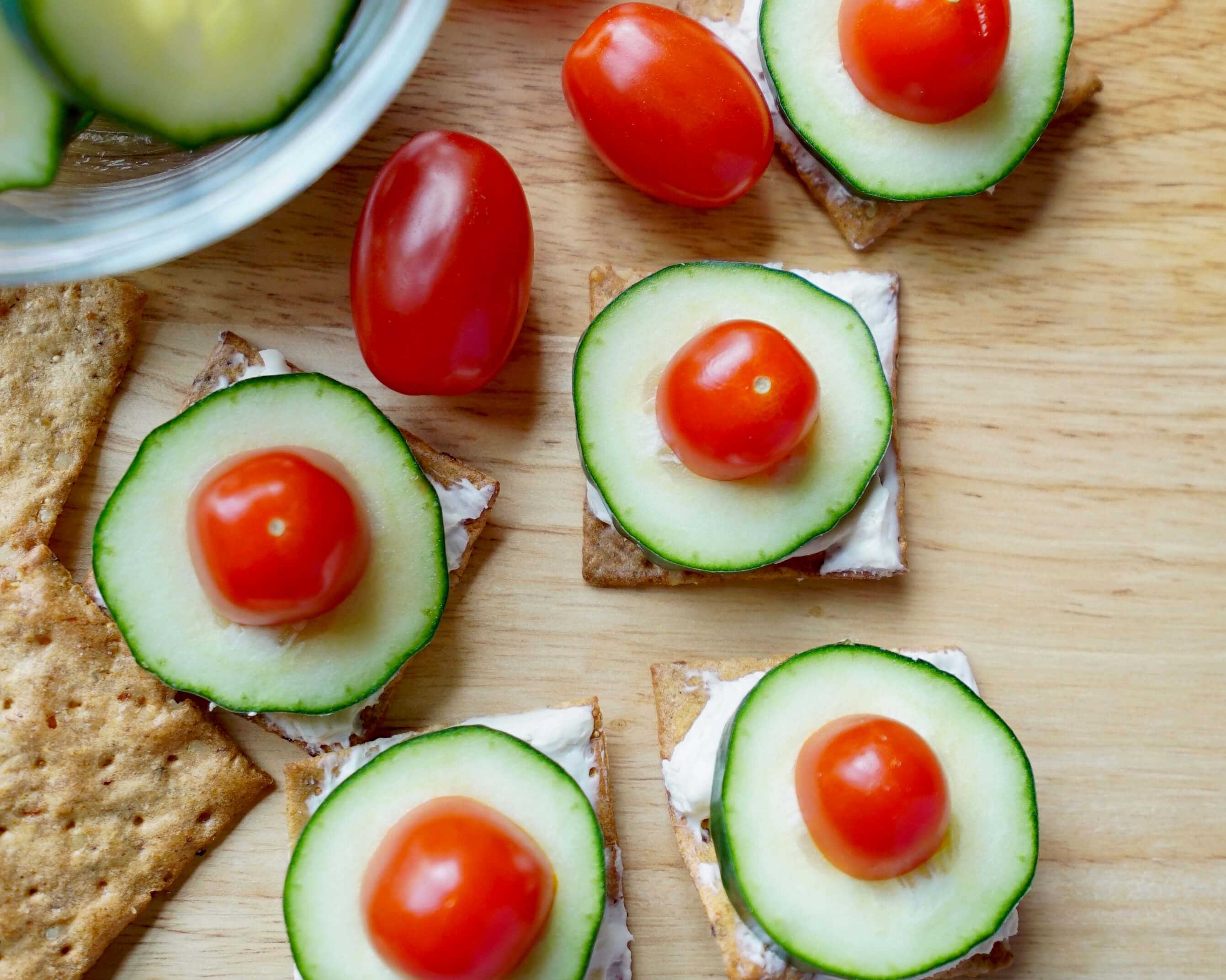 Cream Cheese Cucumber and Tomato Crackers
